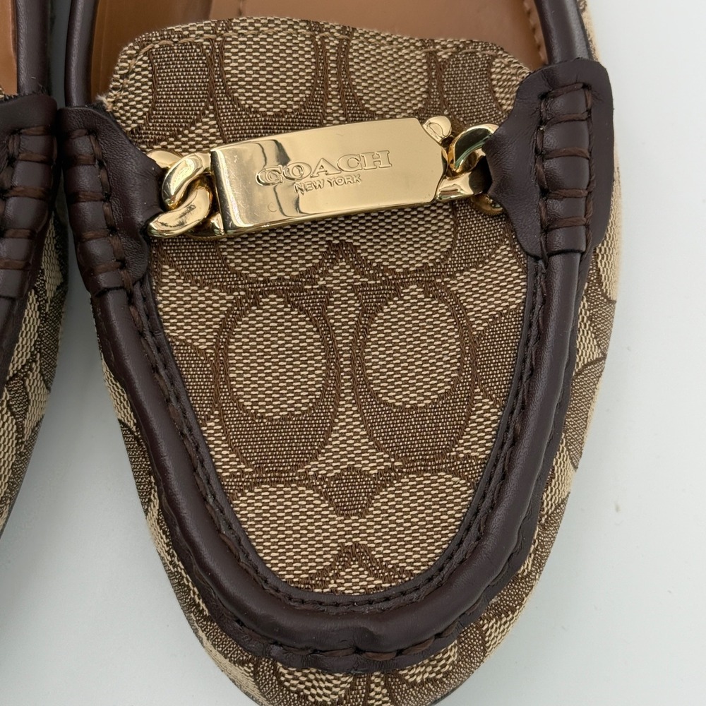 Coach Olive Signature Monogram Loafers Brown Canvas Gold Hardware Size 8.5B - Picture 3 of 8